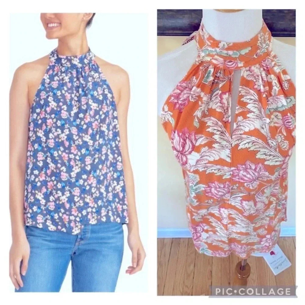 Rachel by Rachel Roy Tangerine Floral Sleeveless Halter Tank Women’s Small